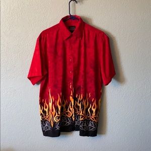 Red flame button up shirts men’s med